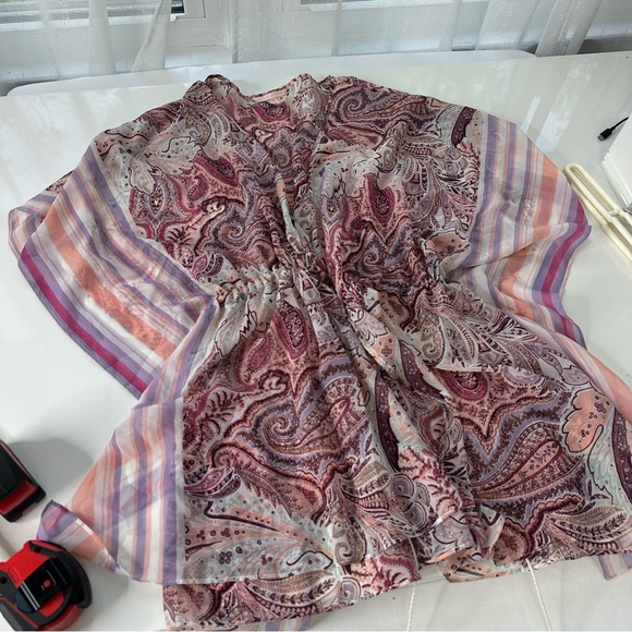 VICTORIA’S SECRET Feminine butterfly sleeves tie front sheer jacket paisley M L - Picture 6 of 9